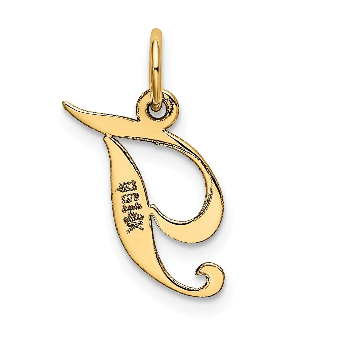 14K Yellow Gold Small Size Fancy Script Letter T Initial Pendant