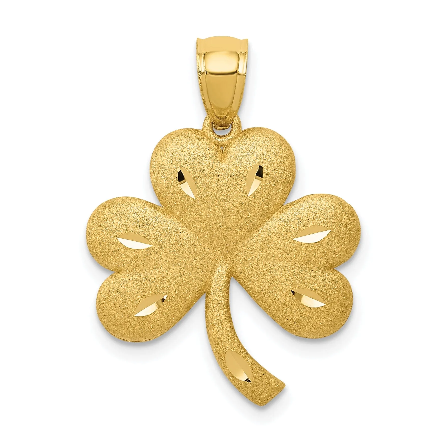 14k Yellow Gold Solid Textured Brushed Diamond Cut Finish Shamrock Charm Pendant