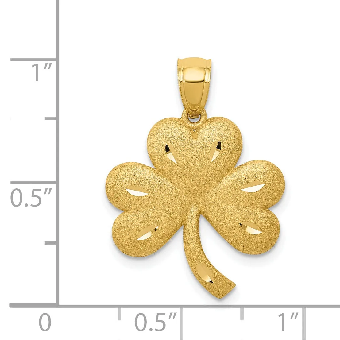 14k Yellow Gold Solid Textured Brushed Diamond Cut Finish Shamrock Charm Pendant