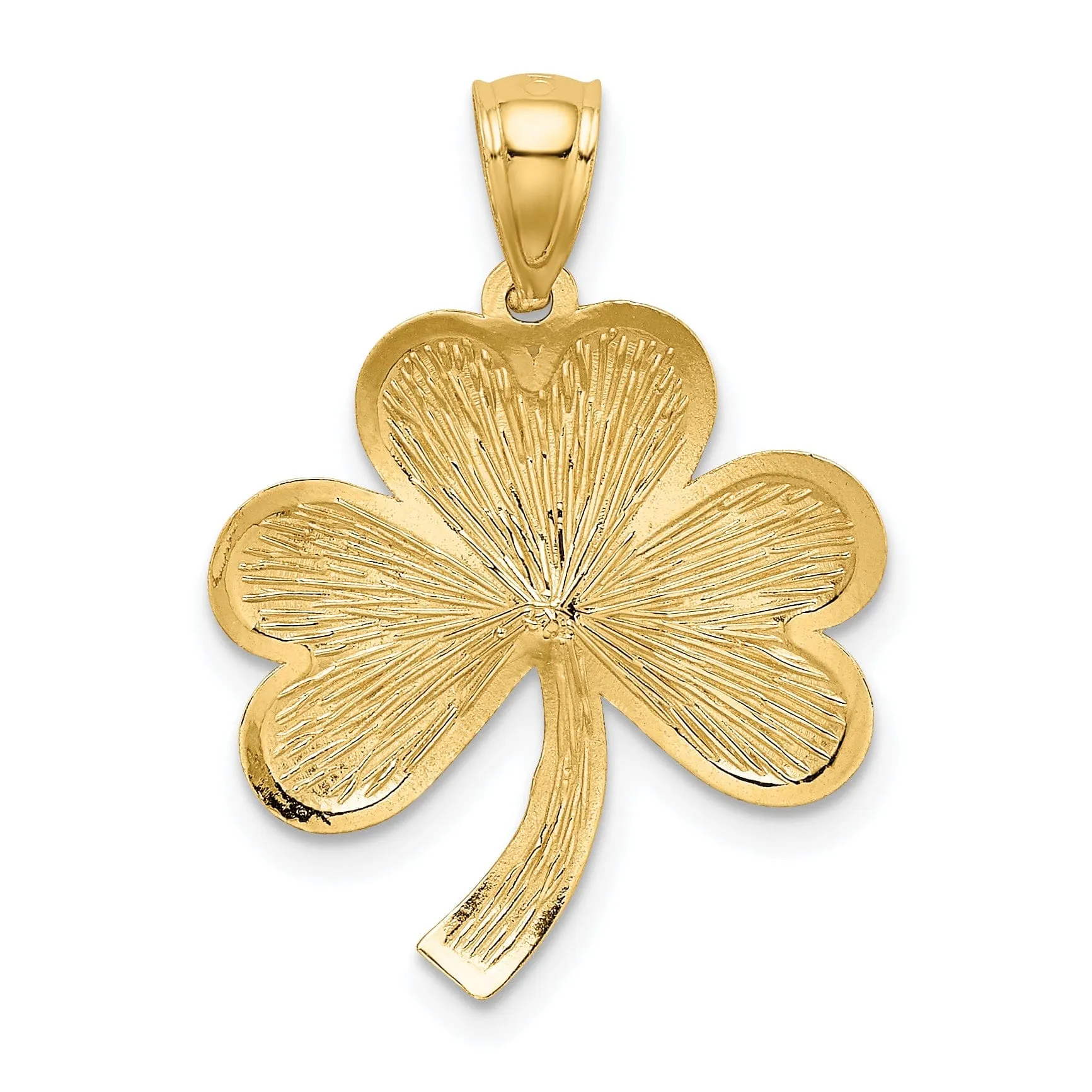 14k Yellow Gold Solid Textured Brushed Diamond Cut Finish Shamrock Charm Pendant