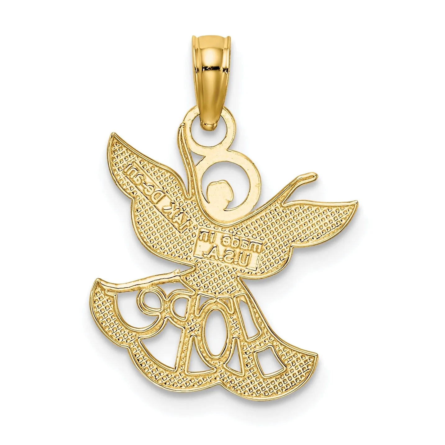 14K Yellow Gold White Rhodium Polished Finish HOPE Angel Pendant