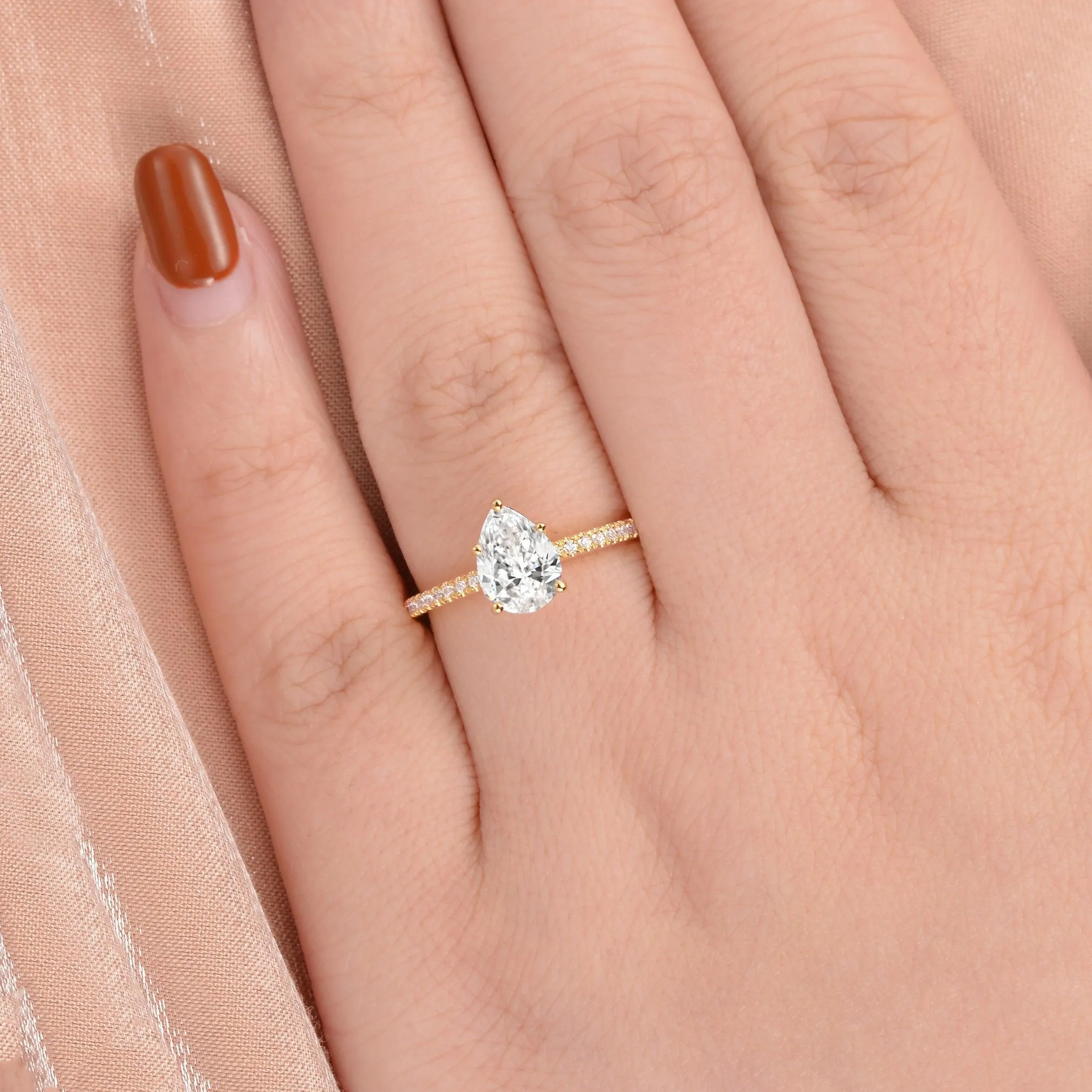 1.5ct Pear Shaped Moissanite Pave Classic Solitaire Ring