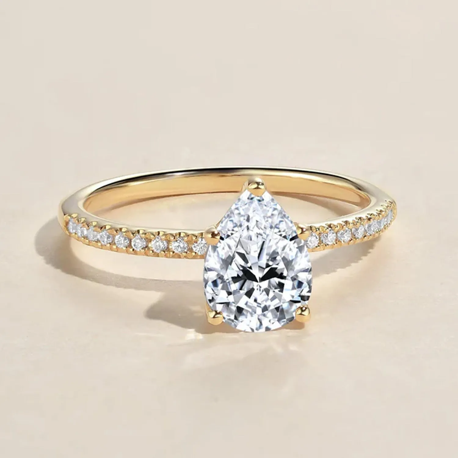 1.5ct Pear Shaped Moissanite Pave Classic Solitaire Ring