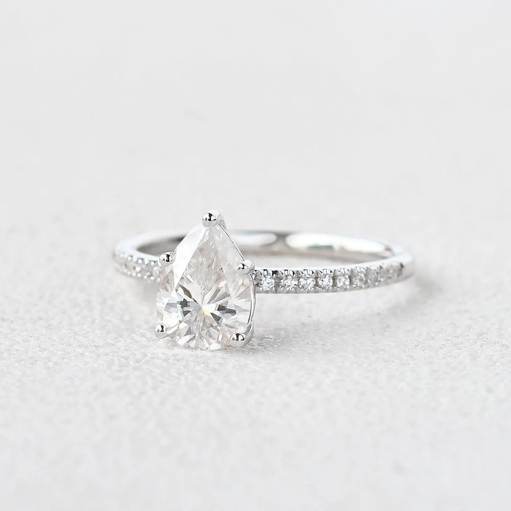 1.5ct Pear Shaped Moissanite Pave Classic Solitaire Ring