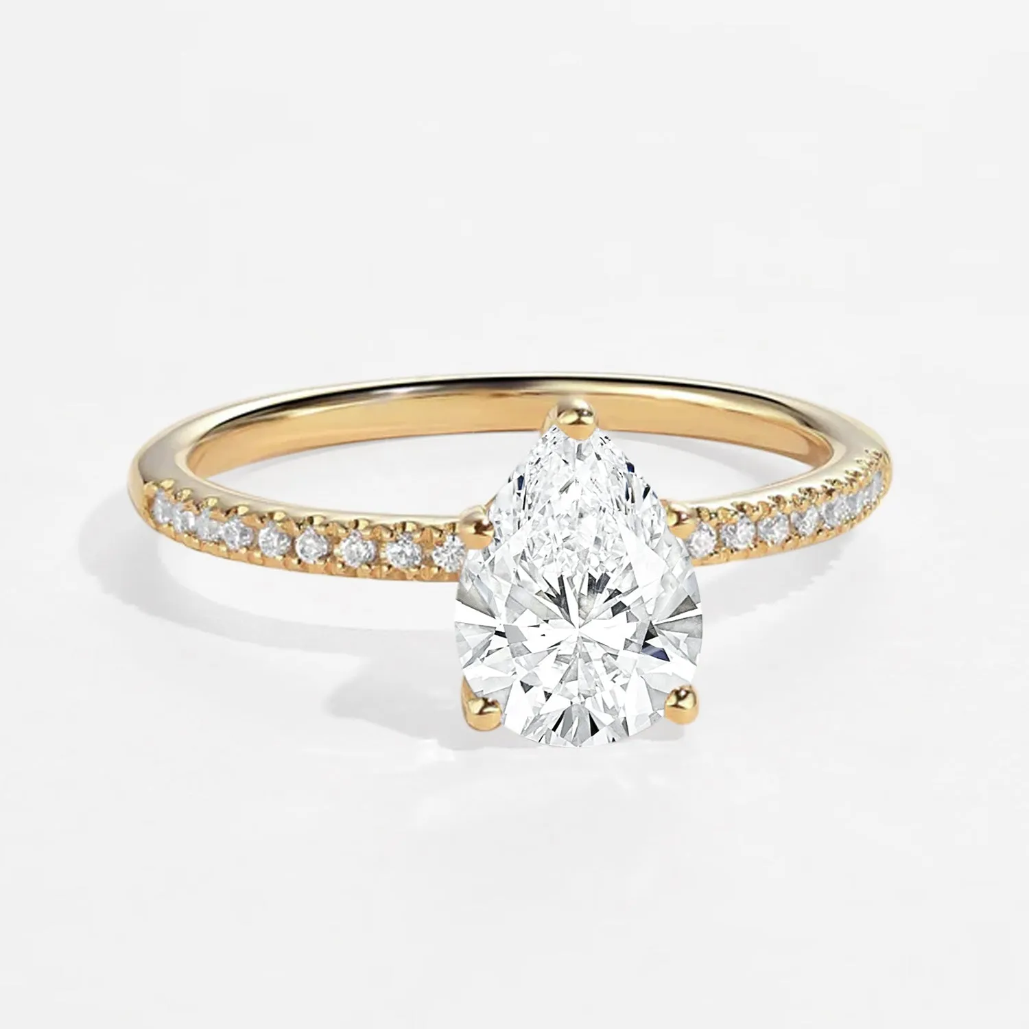 1.5ct Pear Shaped Moissanite Pave Classic Solitaire Ring