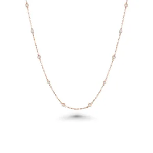 16 Stone Diamond By The Yard Necklace, Bezel Set Diamond Station Necklace (0.50 ct.) in 14K Gold