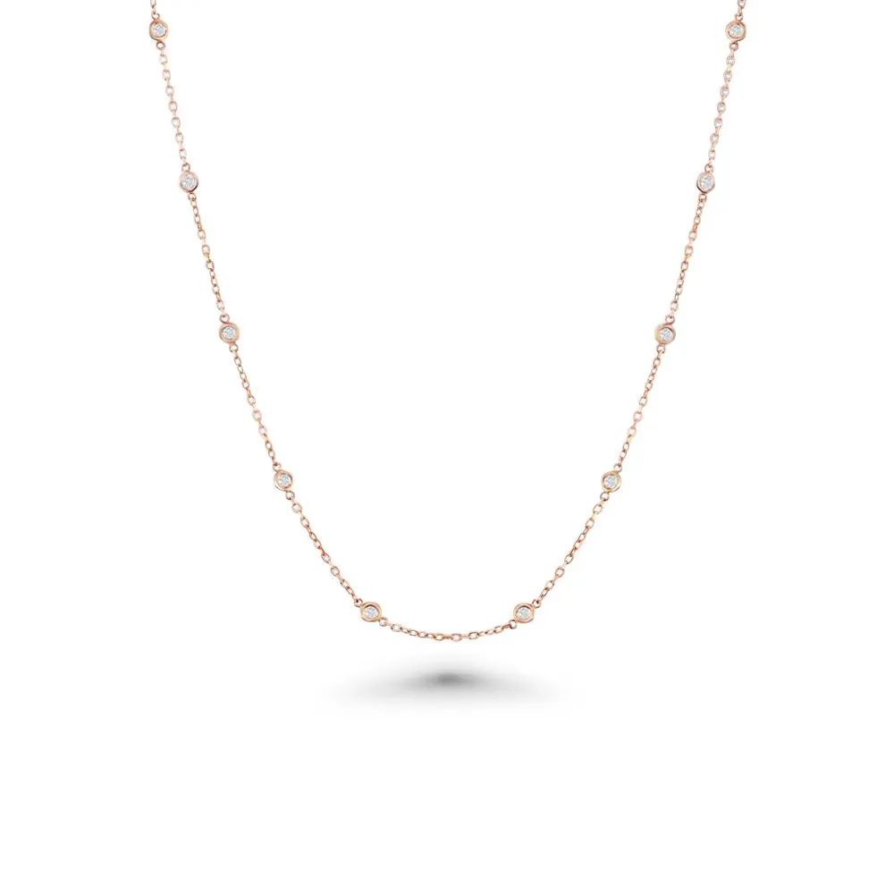 16 Stone Diamond By The Yard Necklace, Bezel Set Diamond Station Necklace (0.50 ct.) in 14K Gold