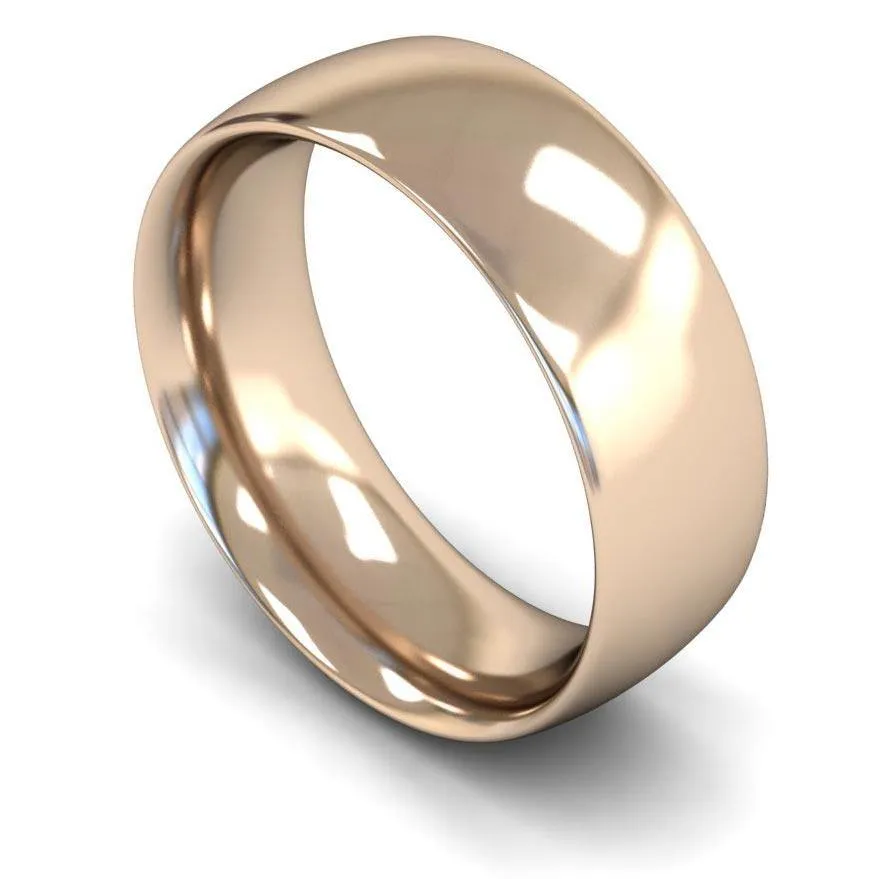 18ct Rose Gold Heavy Weight Traditional Court 8mm Wedding Ring