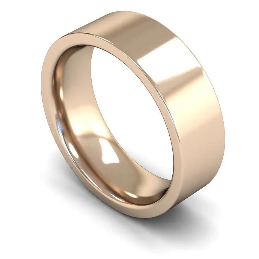 18ct Rose Gold Heavyweight Flat Court/Edge 7mm Wedding Ring