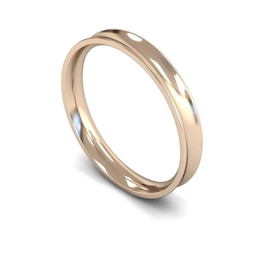 18ct Rose Gold Light Weight Concave 3mm Wedding Ring