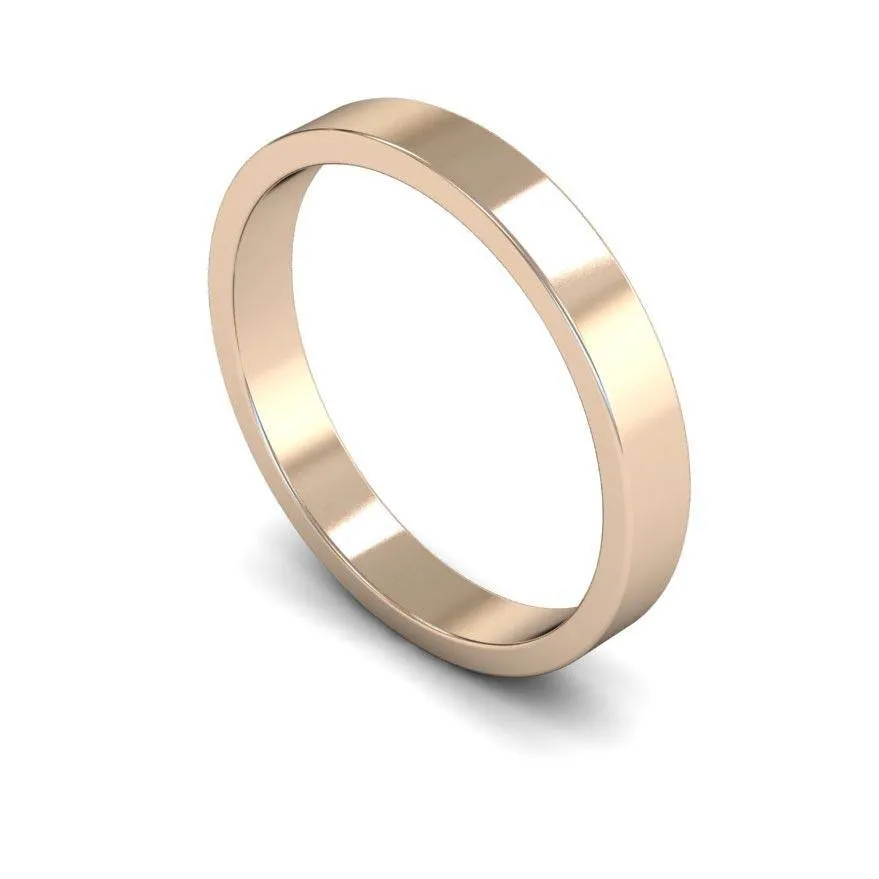 18ct Rose Gold Light Weight Flat 3mm Wedding Ring