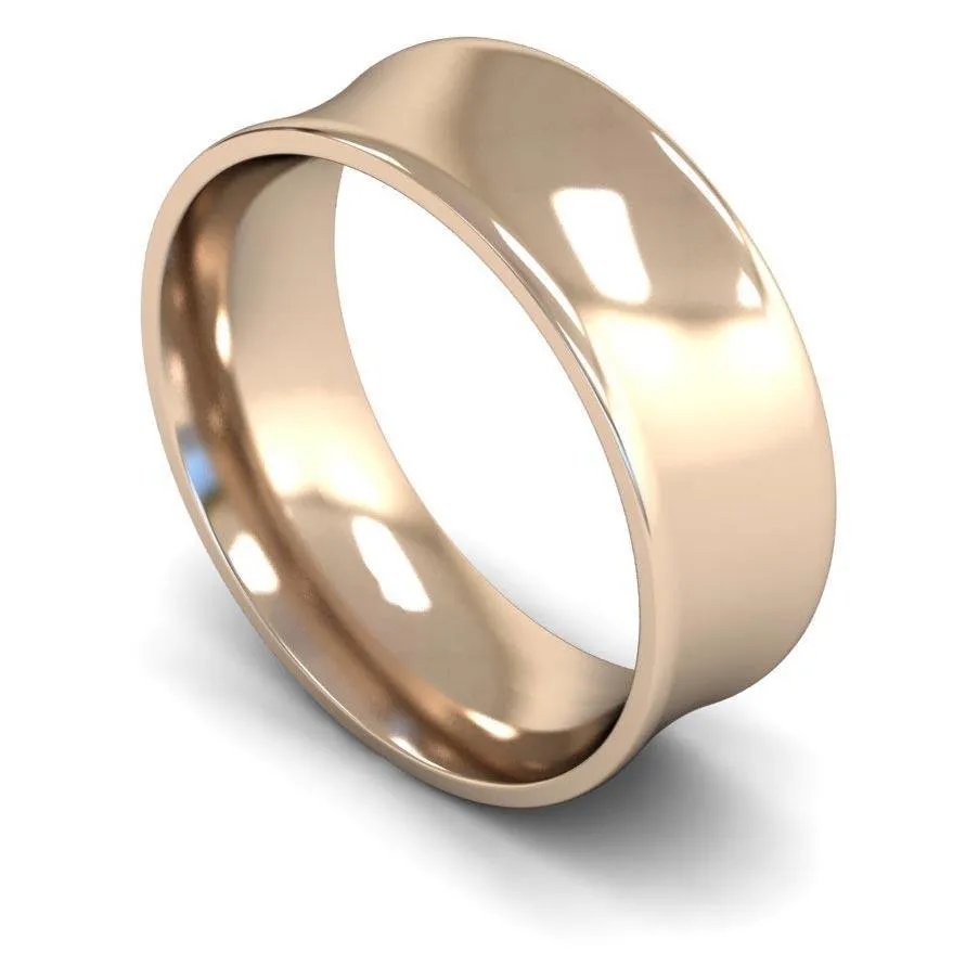 18ct Rose Gold Medium Weight Concave 8mm Wedding Ring