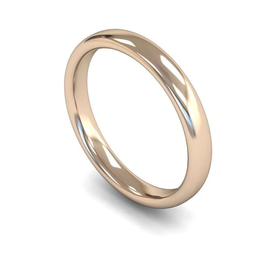 18ct Rose Gold Medium Weight Slight Court 3mm Wedding Ring