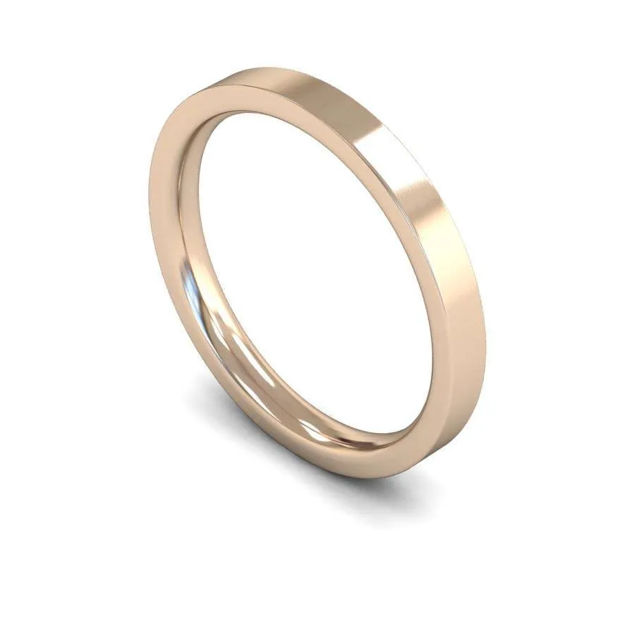 18ct Rose Gold Mediumweight Flat Court/Edge 2.5mm Wedding Ring