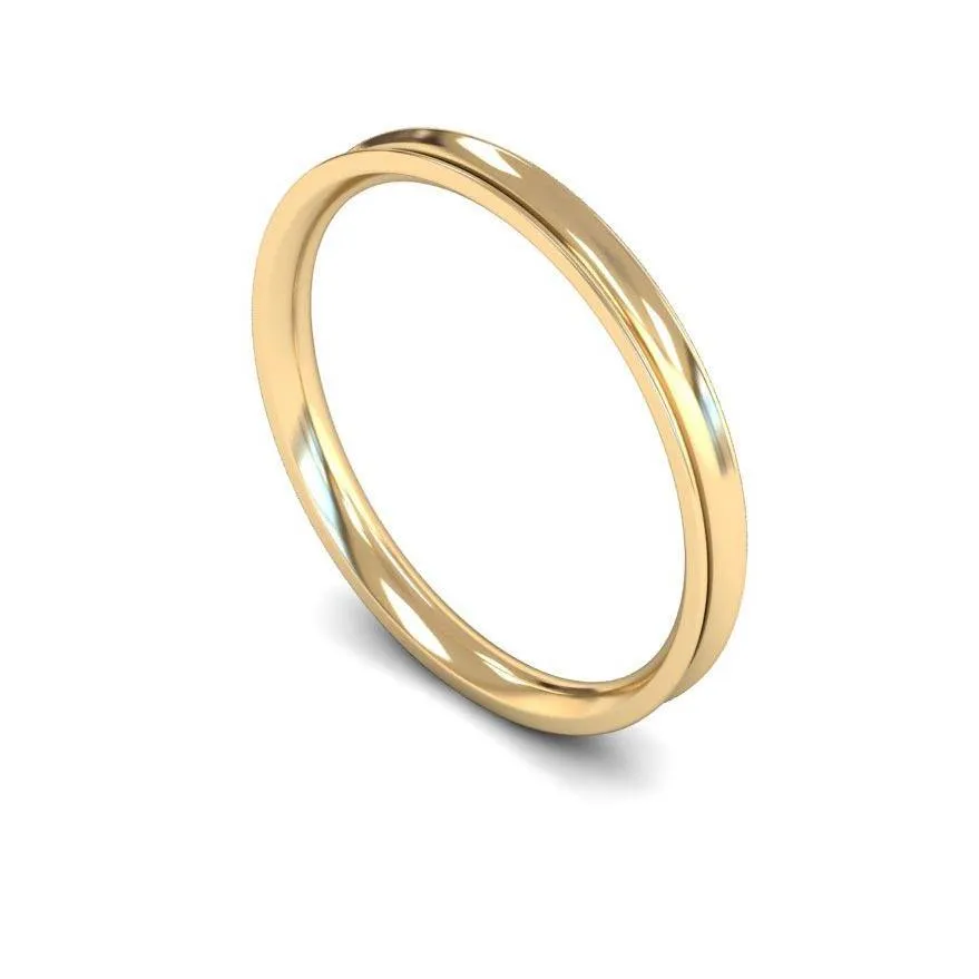 18ct Yellow Gold Light Weight Concave 2mm Wedding Ring