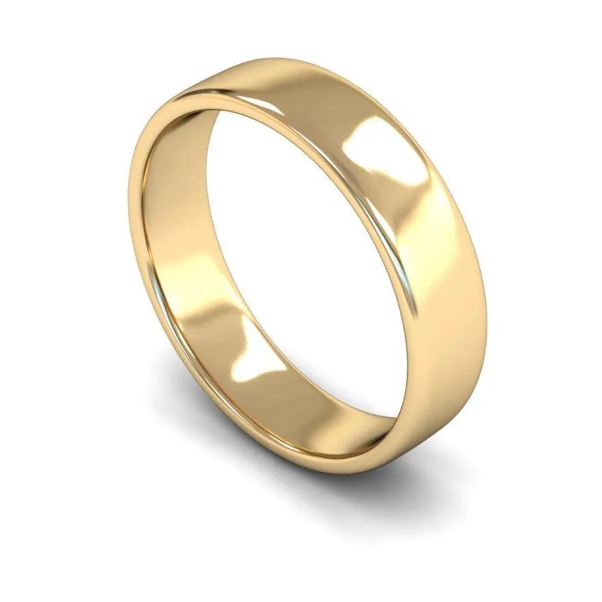 18ct Yellow Gold Light Weight Edged Slight Court 5mm Wedding Ring