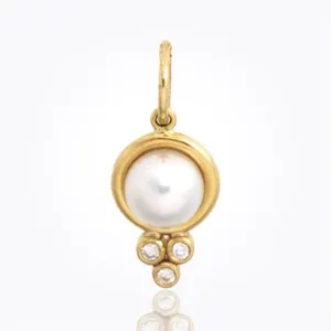 18K Classic Pearl Pendant with diamond granulation