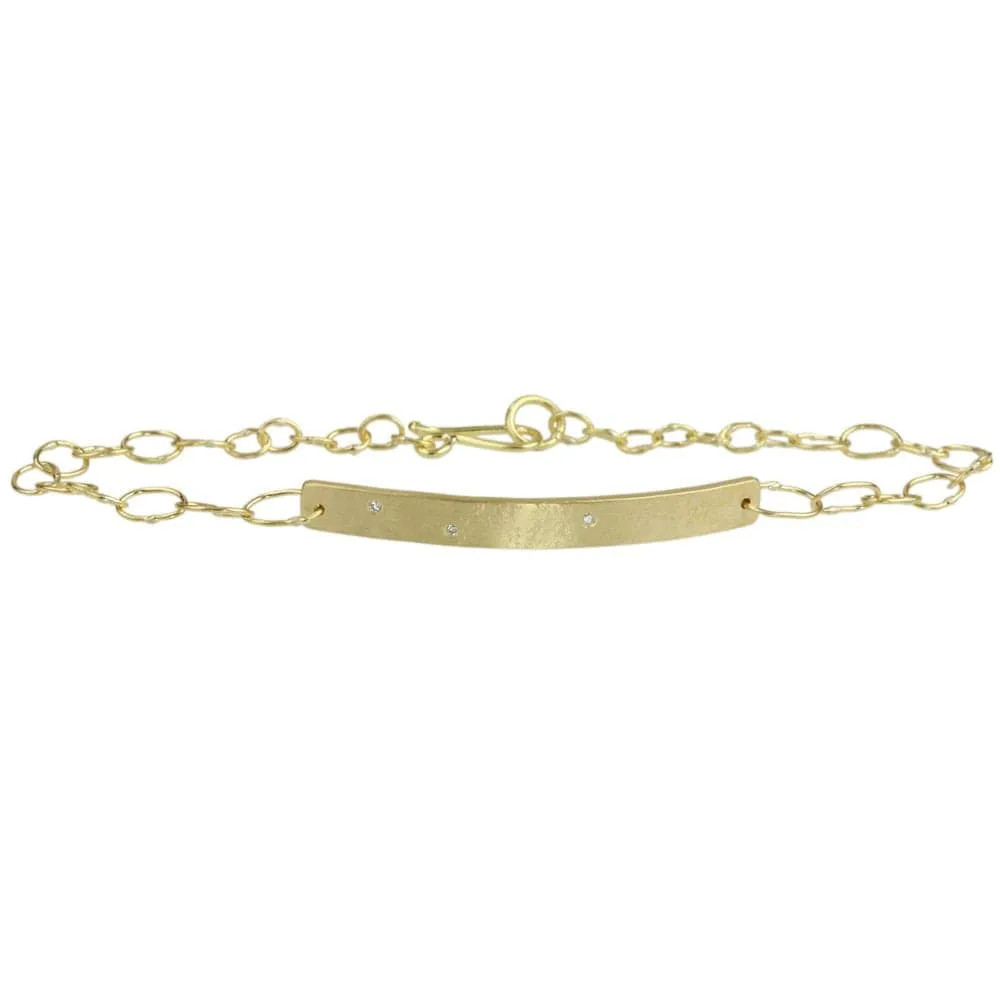 18k Gold 4mm ID Bracelet with 3 Scattered Diamonds