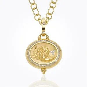 18K Swan Coin Pendant with diamond pavé