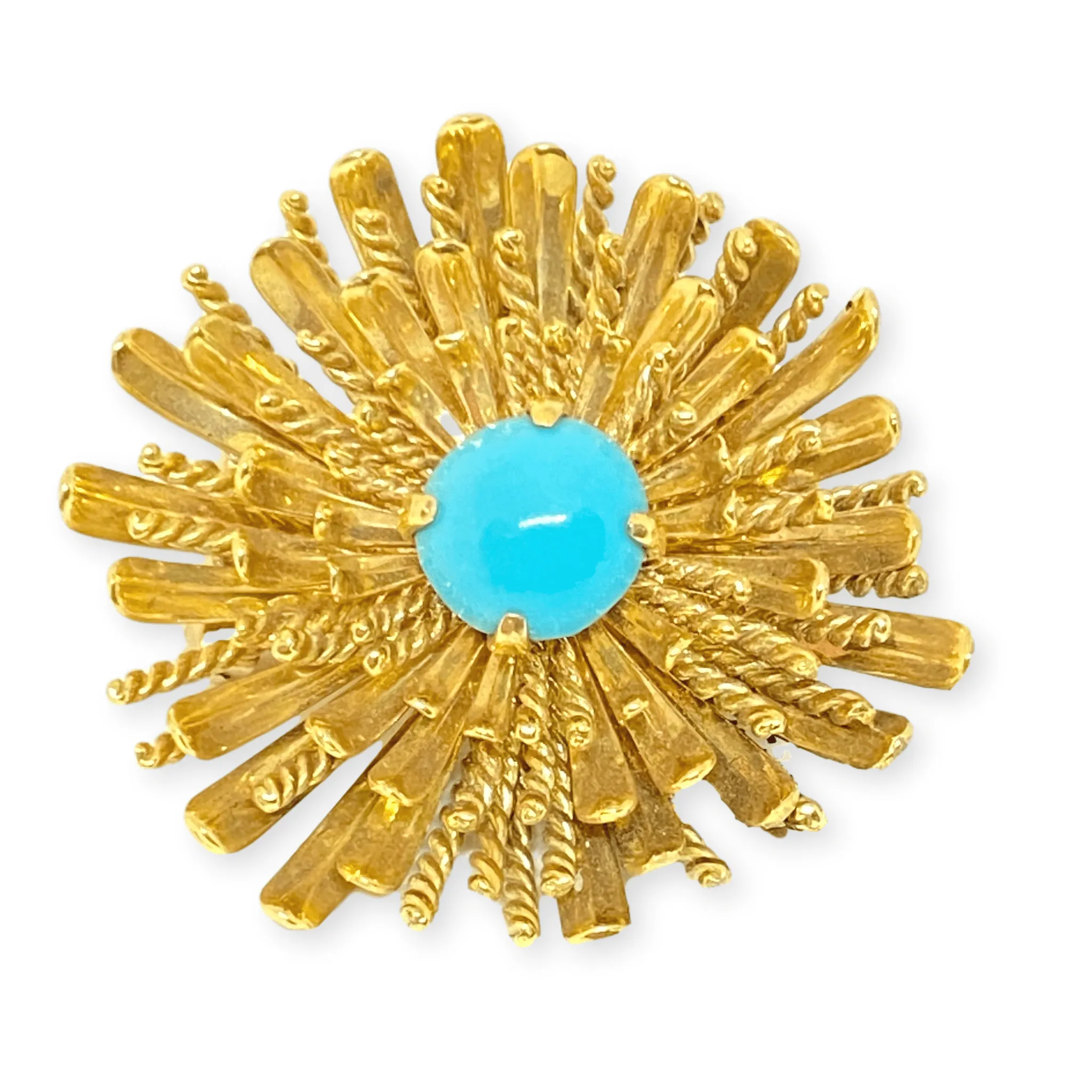 18KY Sea Urchin Turquoise Cabochon Brooch 26 grams