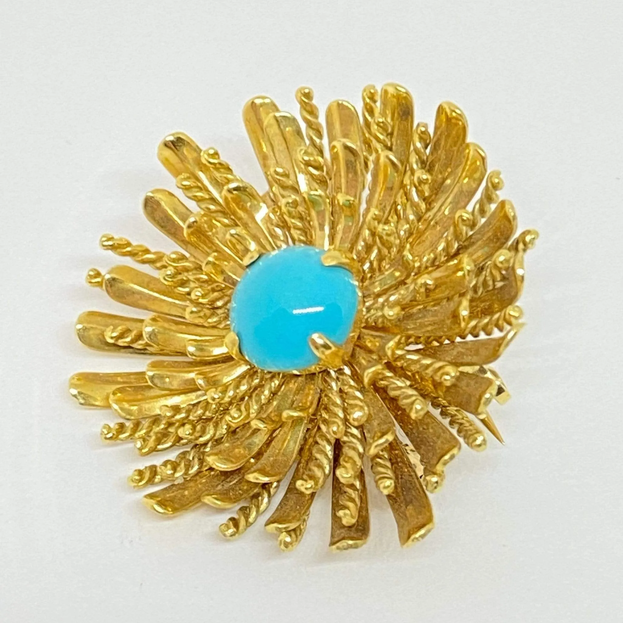 18KY Sea Urchin Turquoise Cabochon Brooch 26 grams