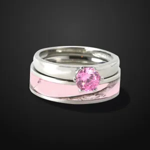 2 piece Pink Camo Wedding Ring Set Camo Engagement Rings