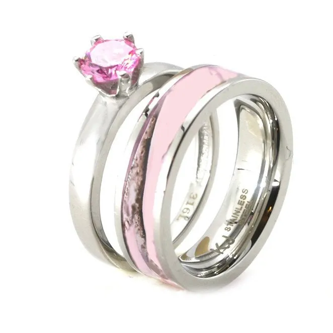 2 piece Pink Camo Wedding Ring Set Camo Engagement Rings