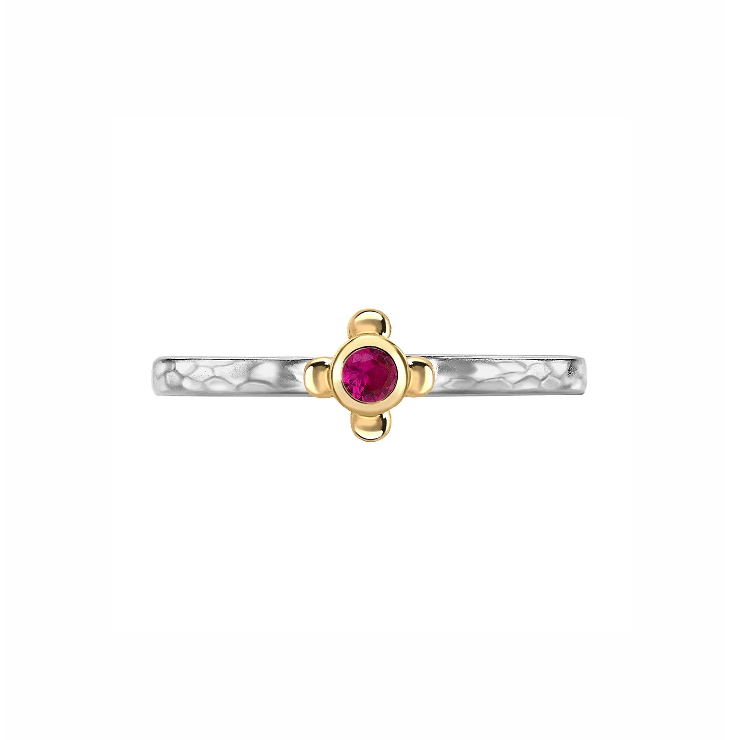 2.5mm Round Ruby Hammered Twinkle Ring