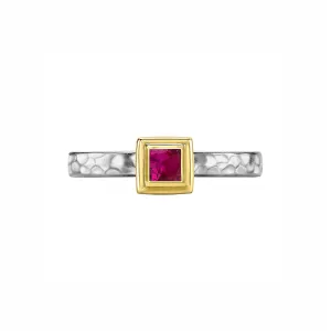 3mm Square Ruby Hammered Twinkle Ring