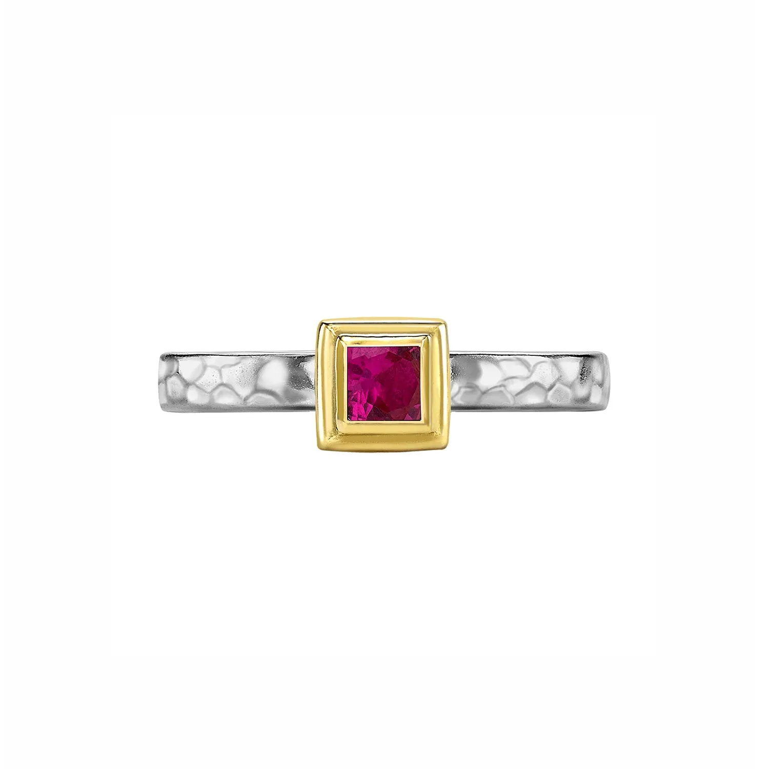 3mm Square Ruby Hammered Twinkle Ring