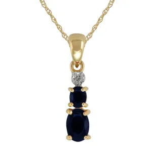 9 Karat Gelbgold 0.72ct Karat natürlich blauer Saphir & Diamant Anhänger mit Kette