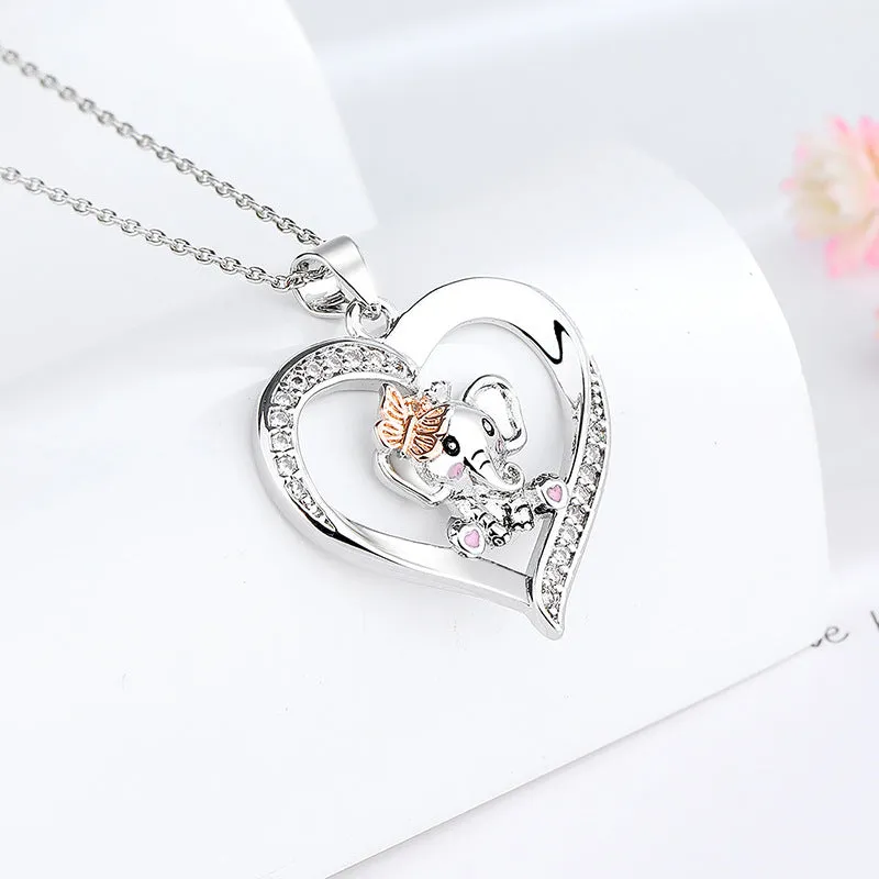 925 Sterling Silver Heart Love Butterfly Elephant Necklace for kids or girlfriend