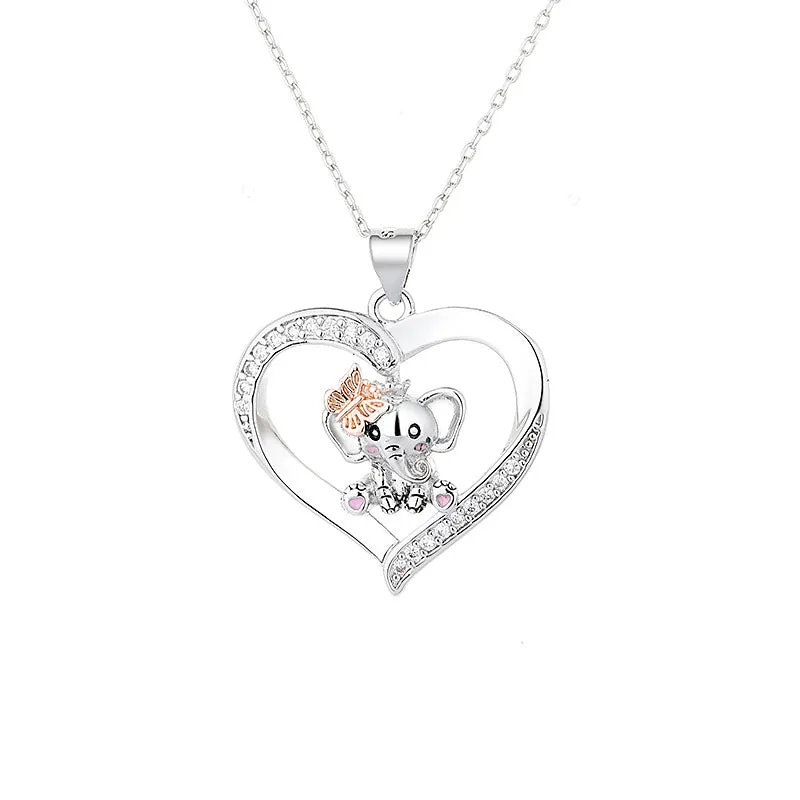 925 Sterling Silver Heart Love Butterfly Elephant Necklace for kids or girlfriend