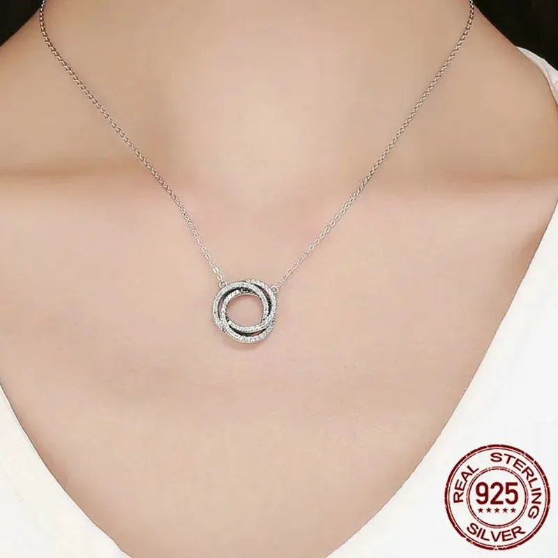 925 Sterling Silver Minimalism Geometric Stacked Circle Pendant Necklaces for Women Clear CZ Fine Jewelry