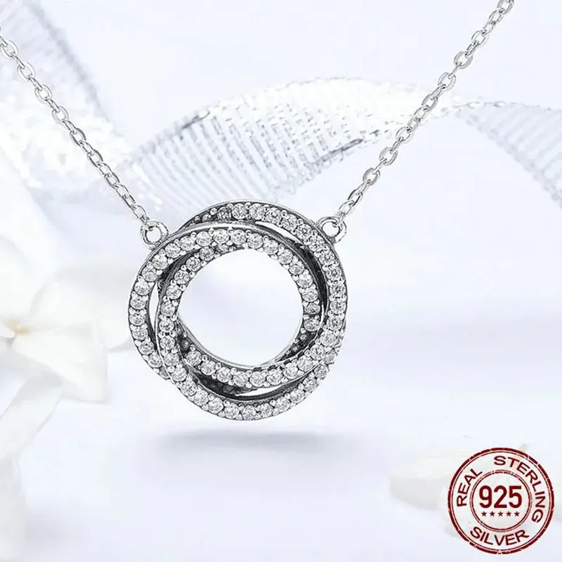 925 Sterling Silver Minimalism Geometric Stacked Circle Pendant Necklaces for Women Clear CZ Fine Jewelry