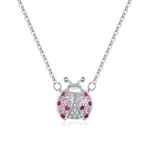 925 Sterling Silver Pink CZ Ladybug Insect Chain Pendant Necklace for Women 45cm Kid Gifts Fine Jewelry