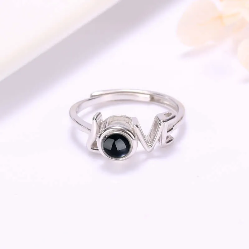 925 Sterling Silver "LOVE" Photo Projection Adjustable Statement Ring