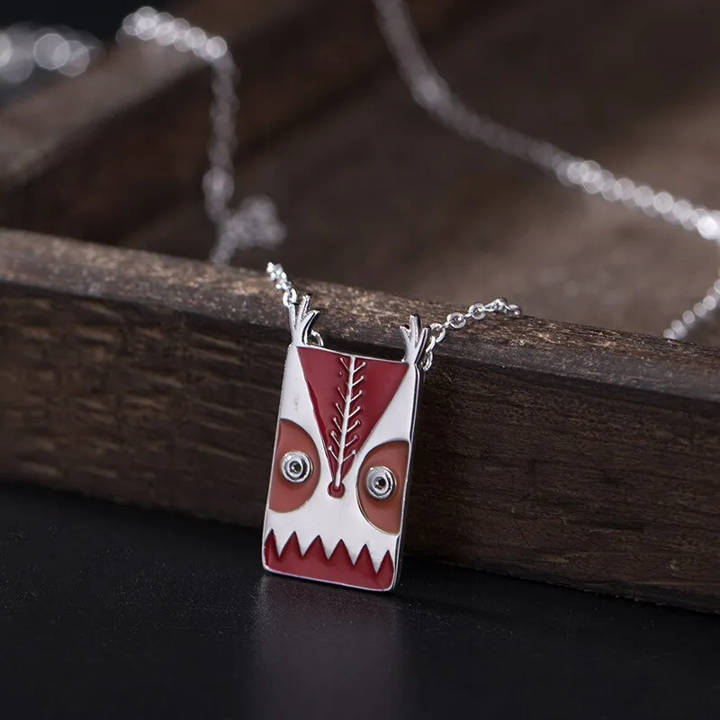 925 sterling silver Square Enamel Owl Necklace