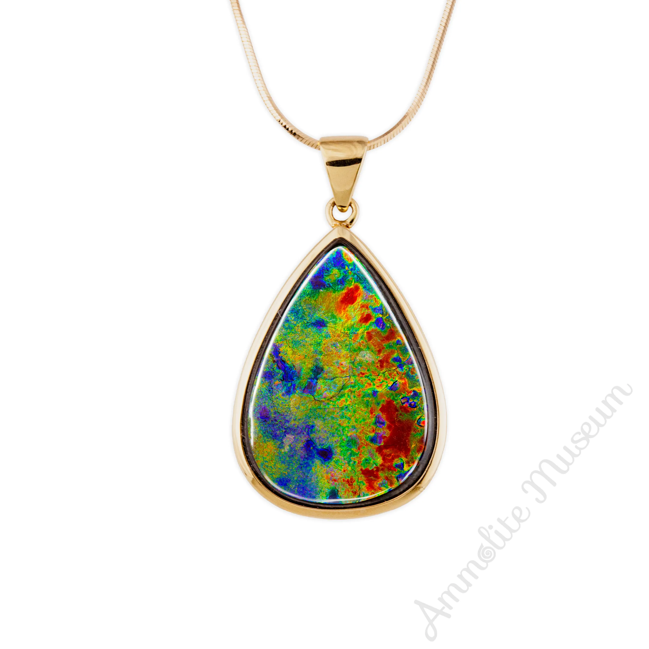 AAA Grade 18K Gold Teardrop Ammolite Pendant