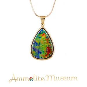 AAA Grade 18K Gold Teardrop Ammolite Pendant