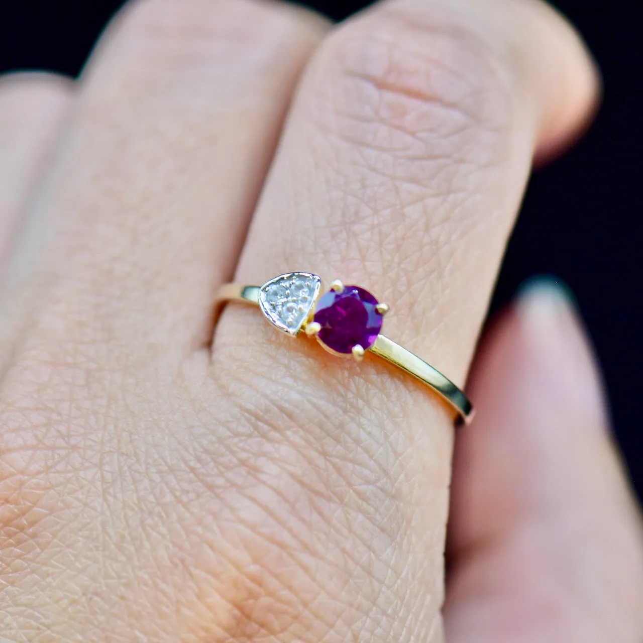 Almandine Garnet and Spinel Minimalist 9CT Yellow Gold Ring