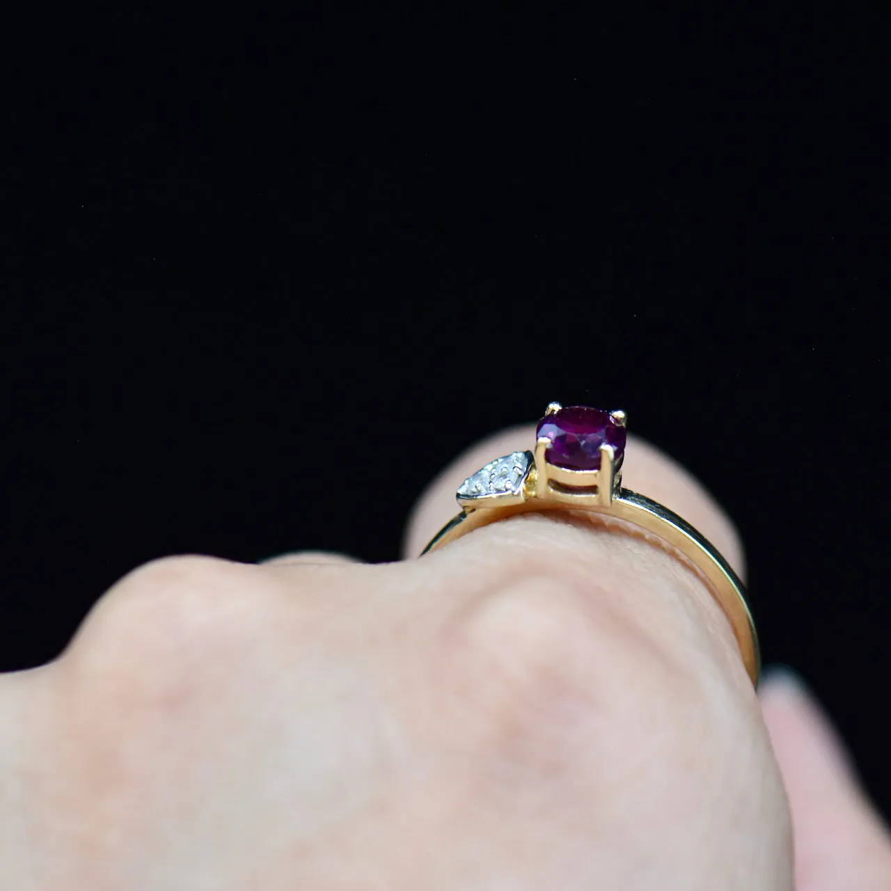 Almandine Garnet and Spinel Minimalist 9CT Yellow Gold Ring