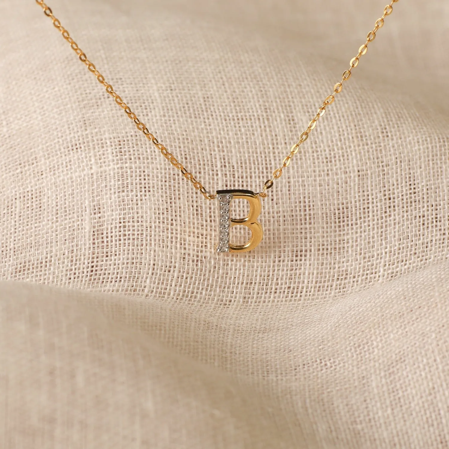 Alphabet A-Z Charms CZ Gold Plated Silver Necklace