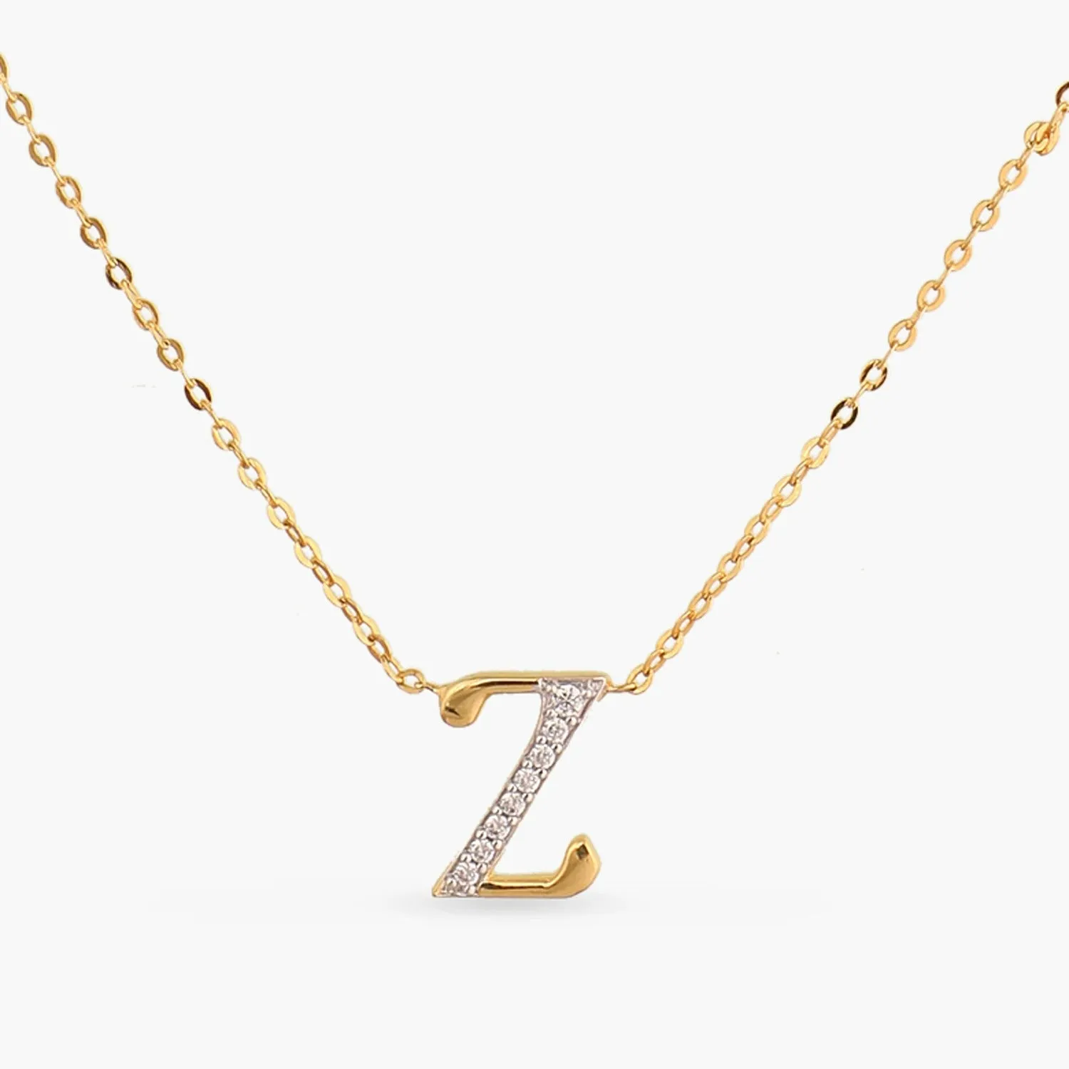 Alphabet A-Z Charms CZ Gold Plated Silver Necklace