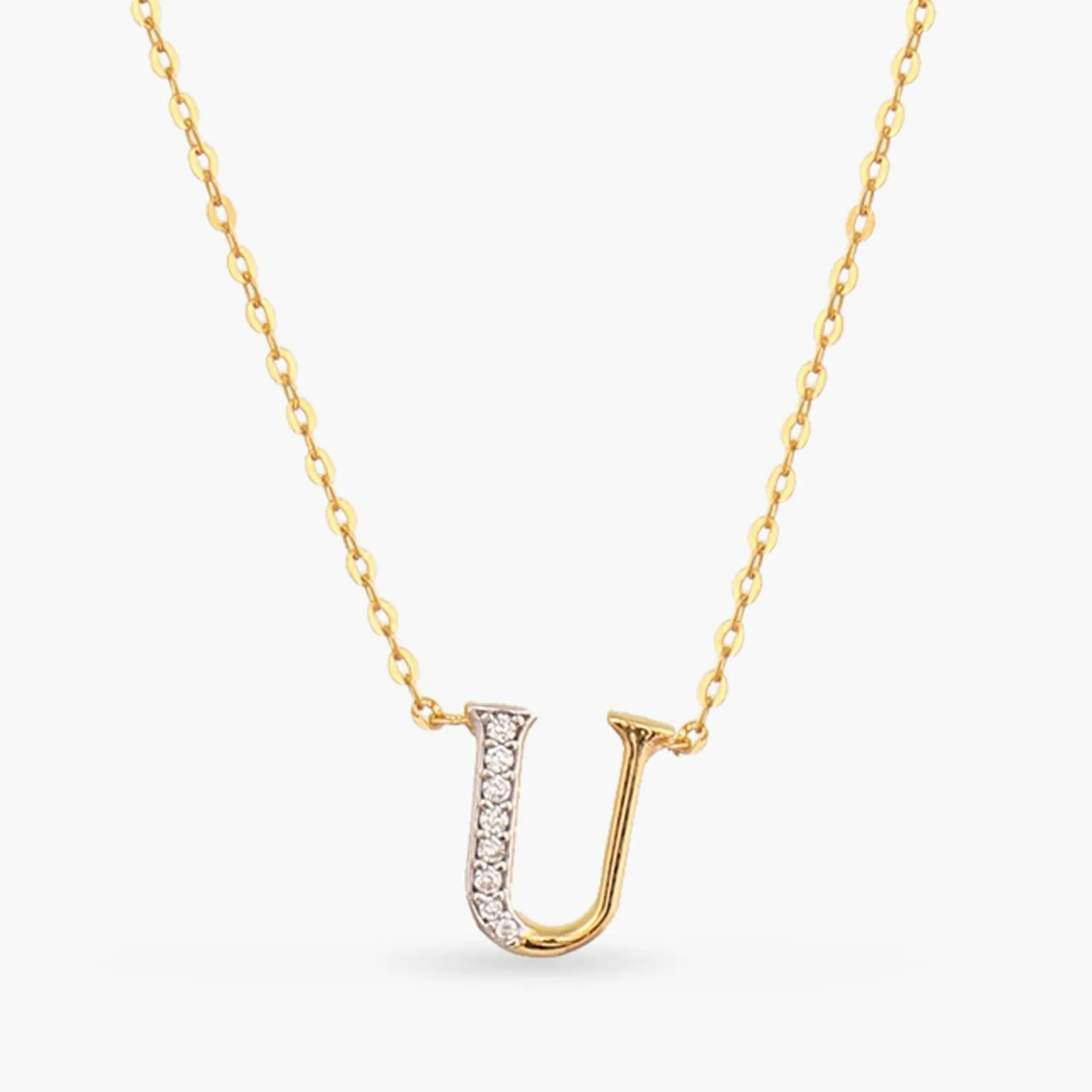 Alphabet A-Z Charms CZ Gold Plated Silver Necklace