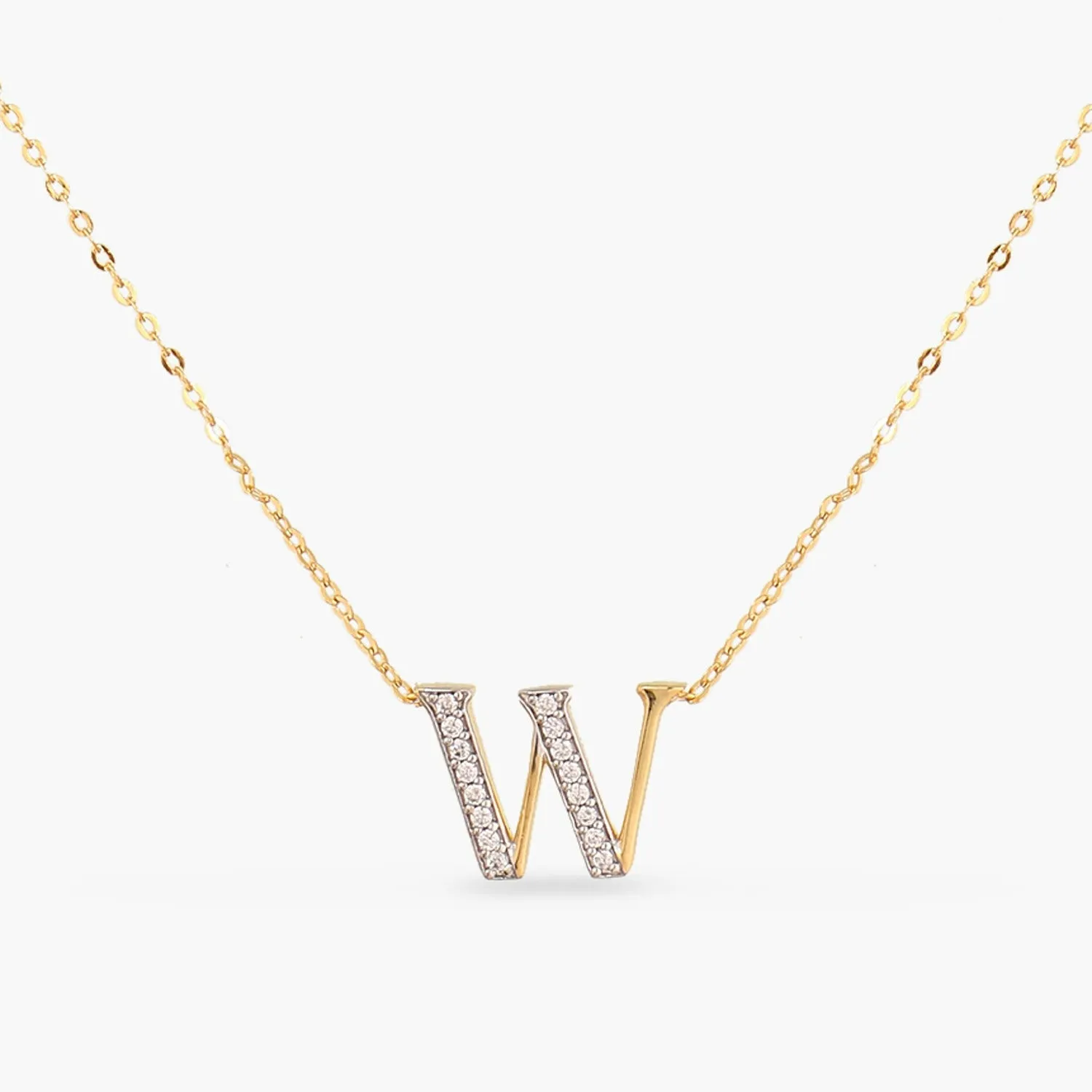 Alphabet A-Z Charms CZ Gold Plated Silver Necklace