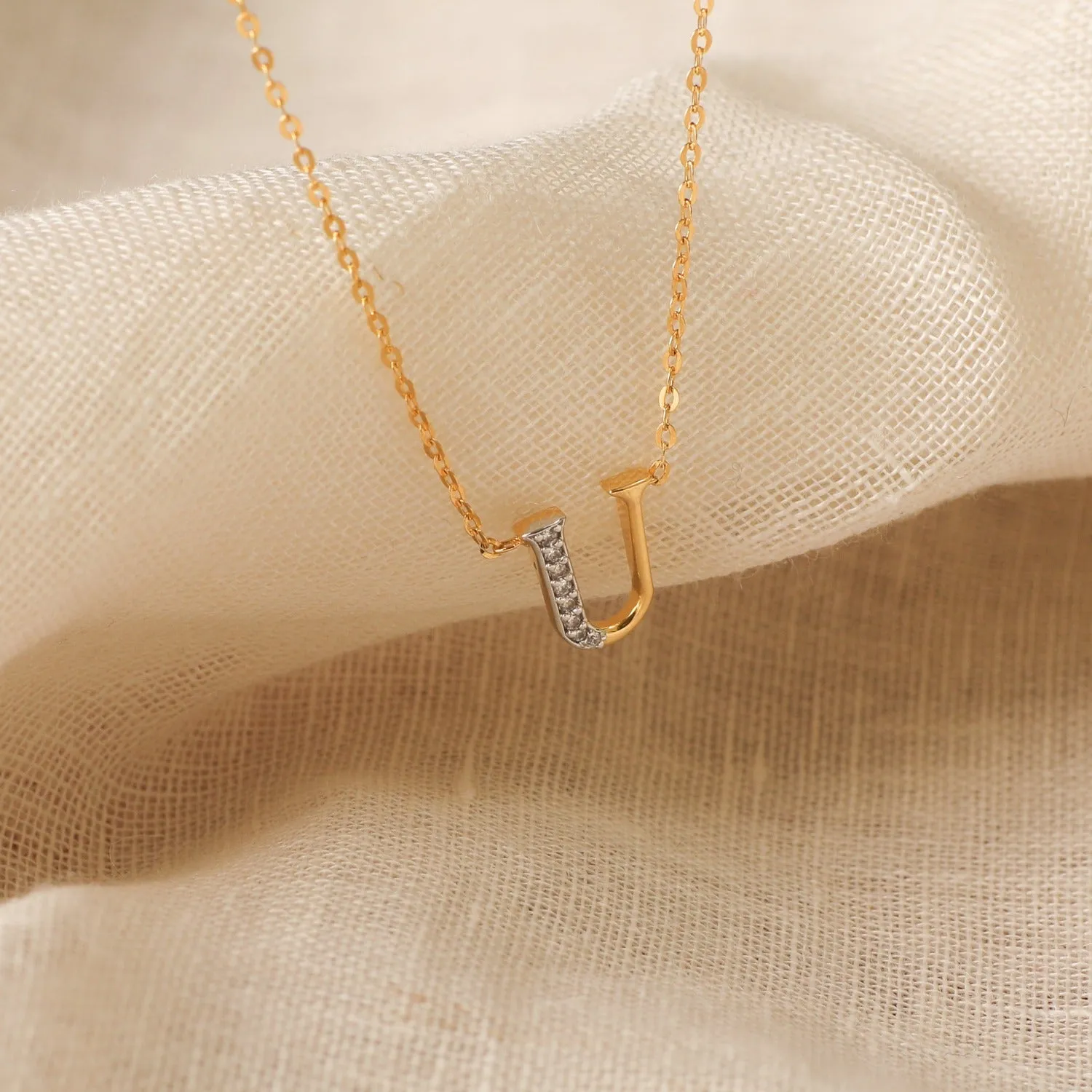 Alphabet A-Z Charms CZ Gold Plated Silver Necklace