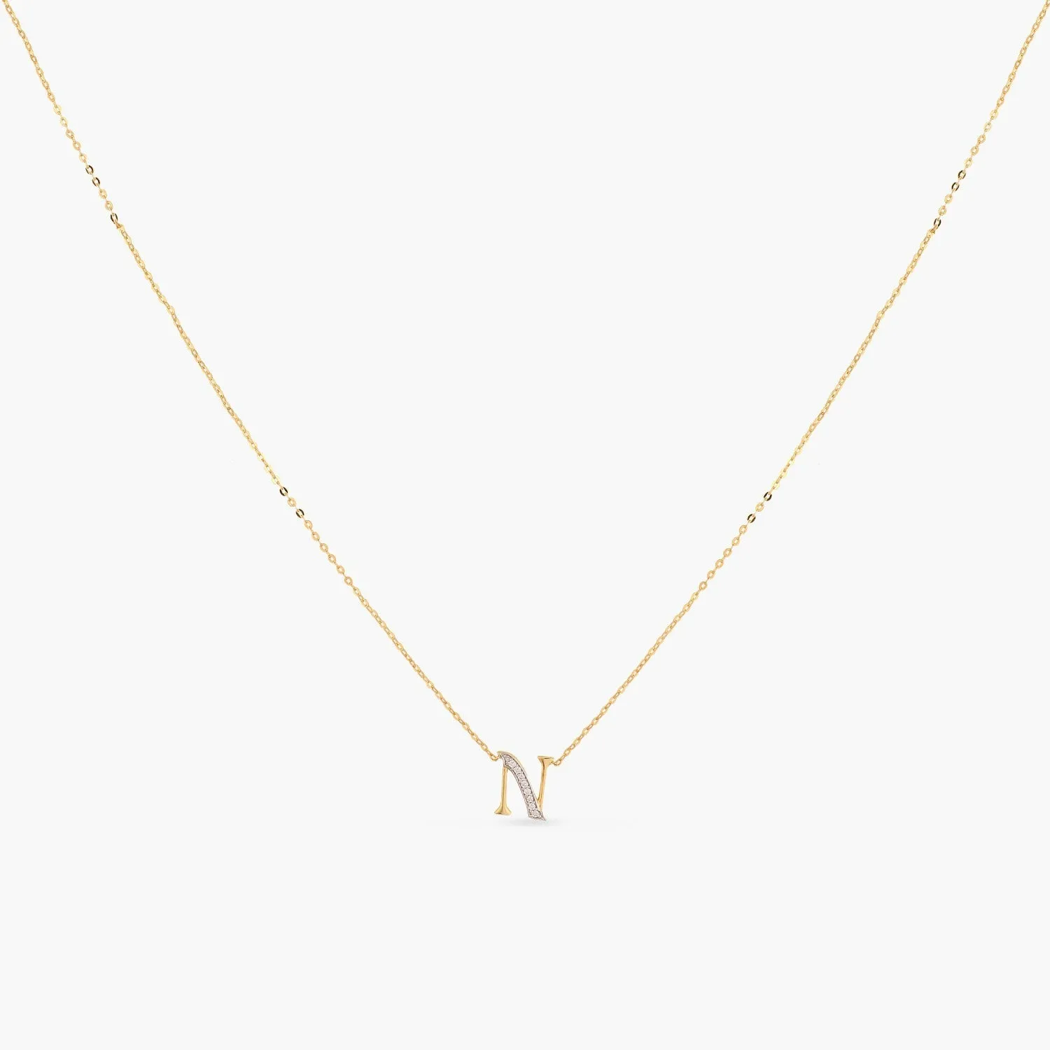 Alphabet A-Z Charms CZ Gold Plated Silver Necklace