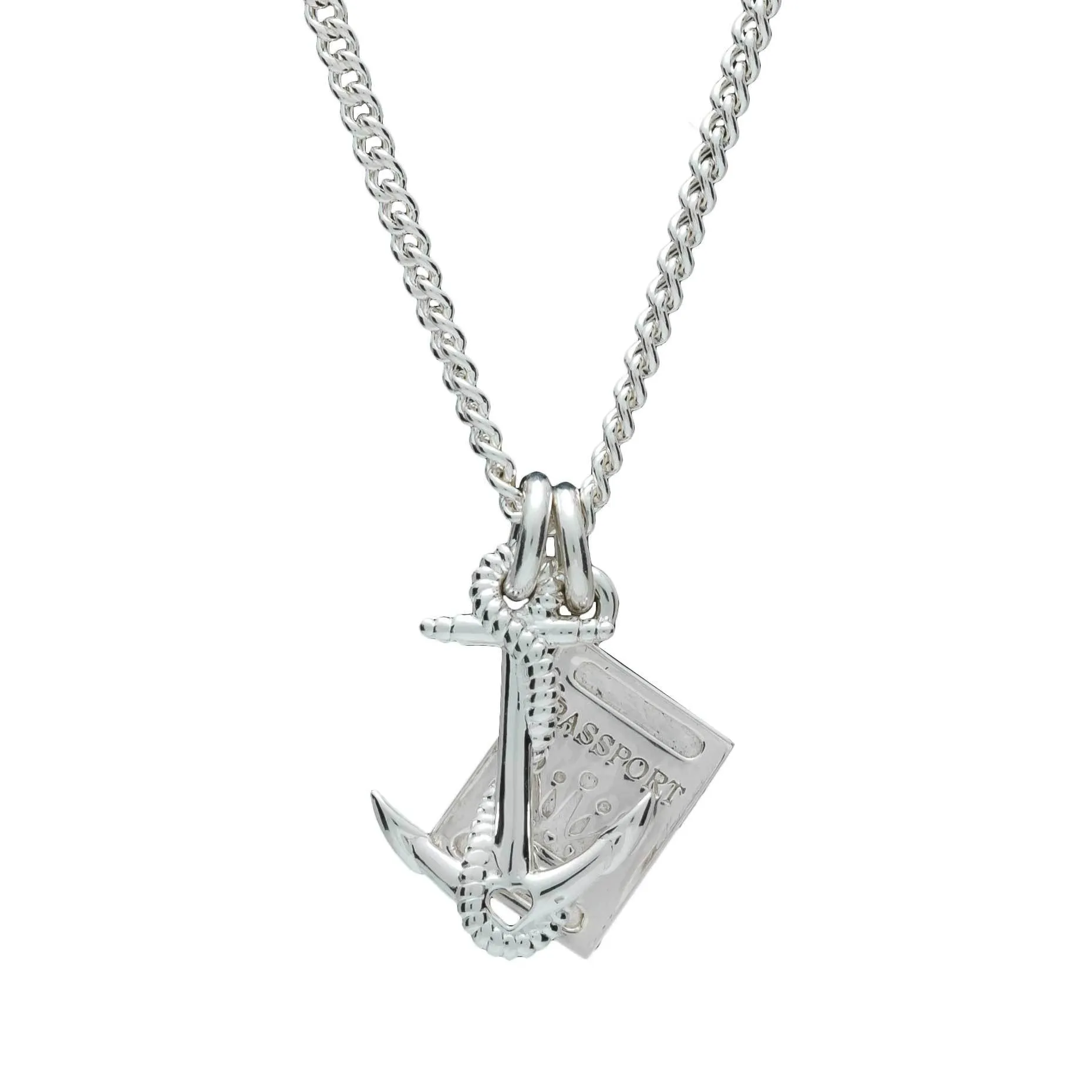 Anchor and Passport Personalised Silver Necklace