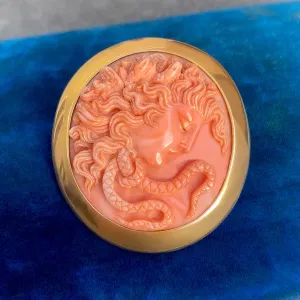 Antique Medusa Coral Cameo Pin